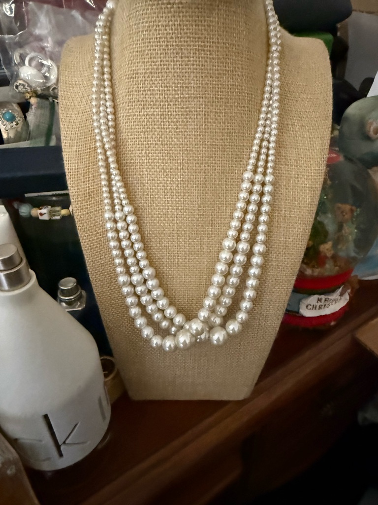 Classic White Pearl Triple-Strand Necklace - Unbranded